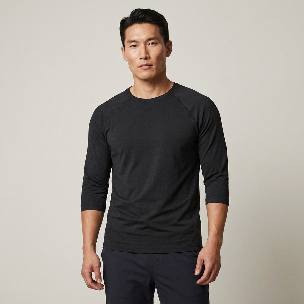 NWOT FIGS Mens Seamless 3/4 Sleeve Underscrub Black XL 1001800 Raglan Crew Neck